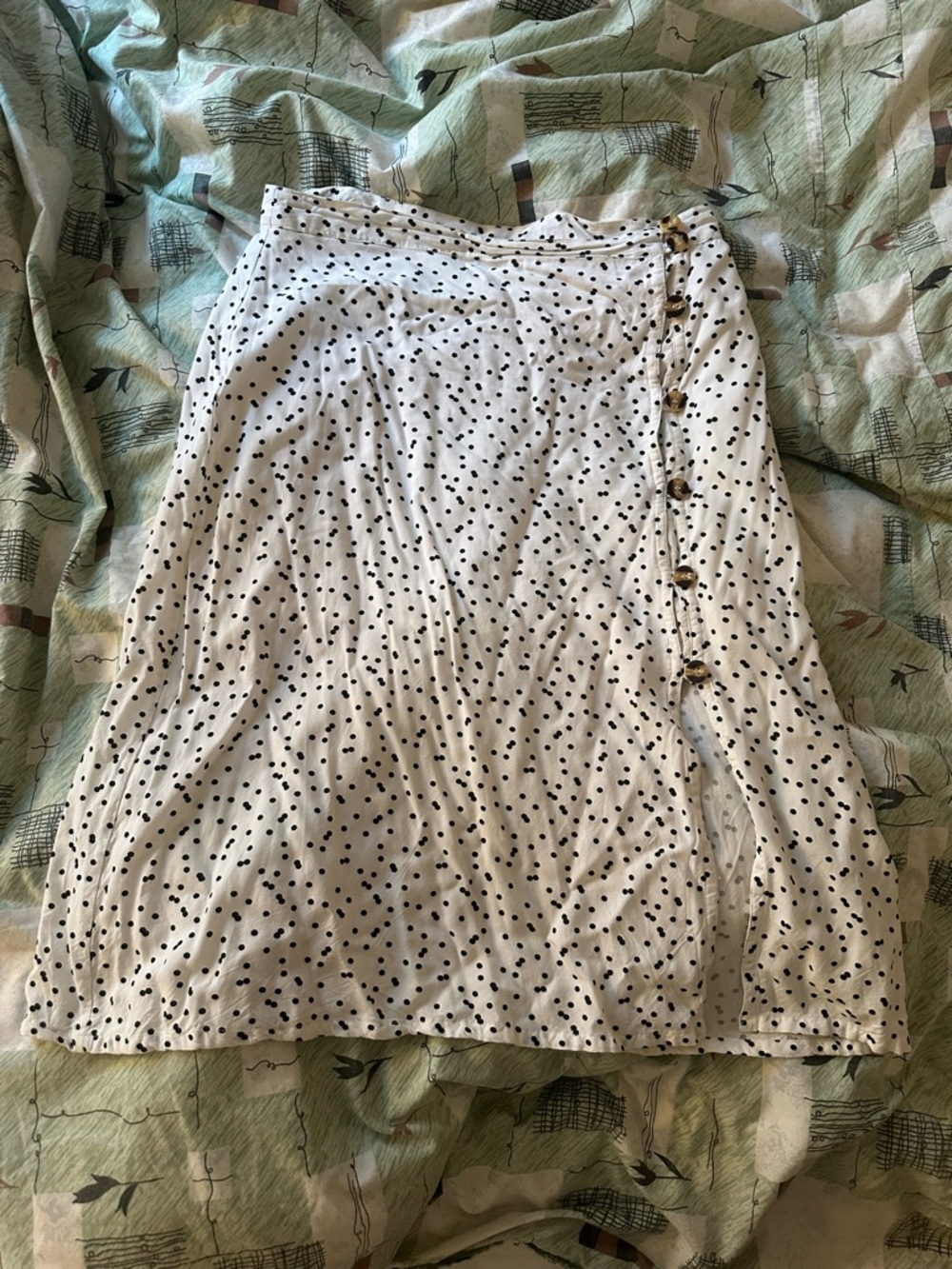 Simons twik White A-Line Button-Accent Polka Dot Skirt